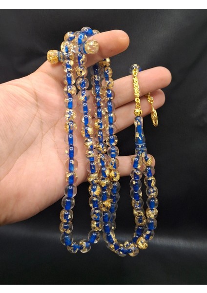 Mavi Renk Altın Varaklı 99'lu Uçak Camı Tesbih fiyatları