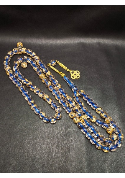 Mavi Renk Altın Varaklı 99'lu Uçak Camı Tesbih modelleri