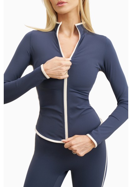 Base Contrast Trim Zip Up Jacket Şekillendirici Kontrast Detaylı Kadın Ceket