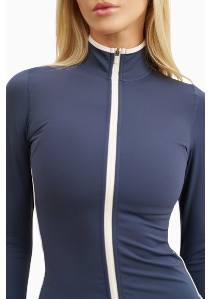 Base Contrast Trim Zip Up Jacket Şekillendirici Kontrast Detaylı Kadın Ceket