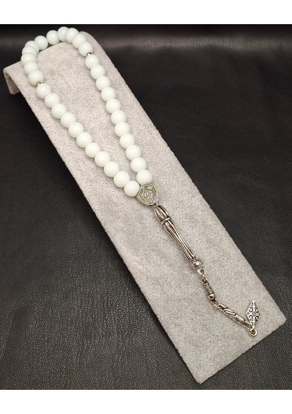 Beyaz Renk Doğal Cam Tesbih