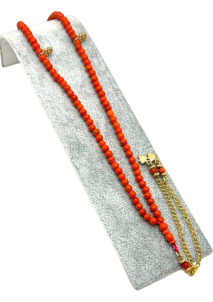 Küre Kesim Altın Renk Kombinli Minik Doğal 99’lu Mercan Taşı Tesbih