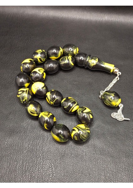 Sarı Siyah 17'li Maskot Toz Kehribar Tesbih