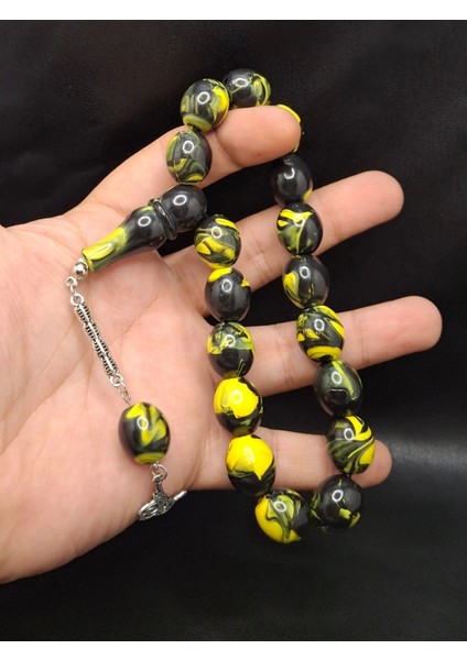 Sarı Siyah 17'li Maskot Toz Kehribar Tesbih fiyatları