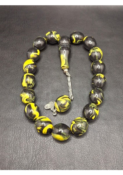 Sarı Siyah 17'li Maskot Toz Kehribar Tesbih modelleri