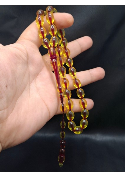 Içi Kırmızı Sarı Renk Beyzi Kesim Toz Kehribar Tesbih fiyatları