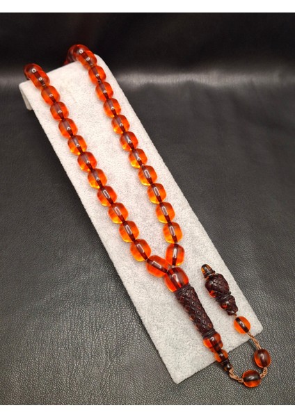 Ateş Turuncusu Imame Işlemeli Toz Kehribar Tesbih