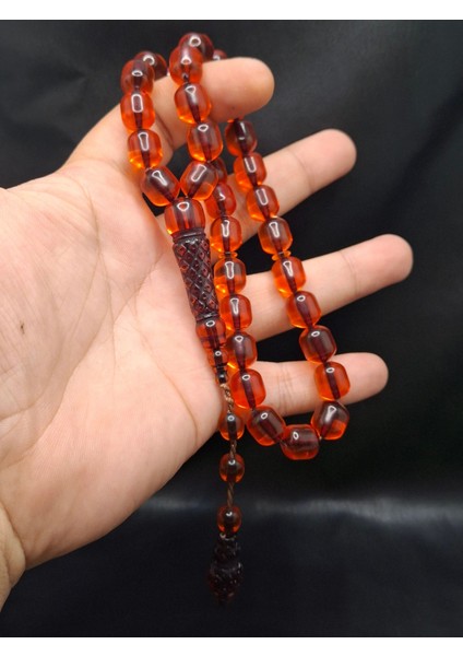 Ateş Turuncusu Imame Işlemeli Toz Kehribar Tesbih fiyatları