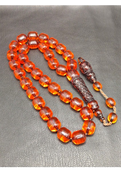 Ateş Turuncusu Imame Işlemeli Toz Kehribar Tesbih modelleri