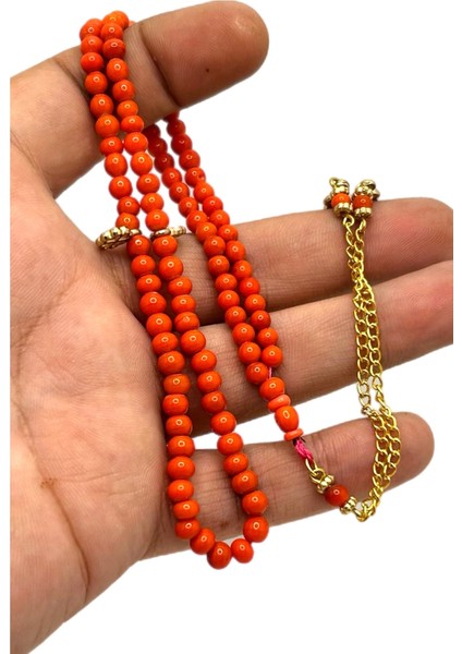 Küre Kesim Altın Renk Kombinli Minik Doğal 99’lu Mercan Taşı Tesbih fırsatları