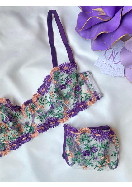 Mor Floral Bralet Takımı fiyatları