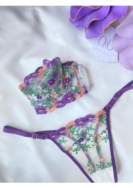 Mor Floral Bralet Takımı modelleri