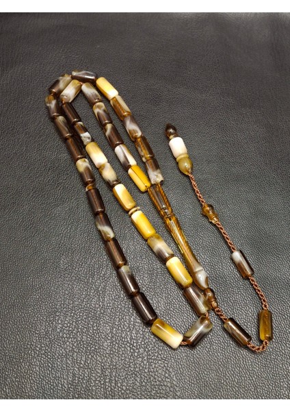 Kahverengi Mozaik Desenli Kesme Kesim Toz Kehribar Tesbih modelleri