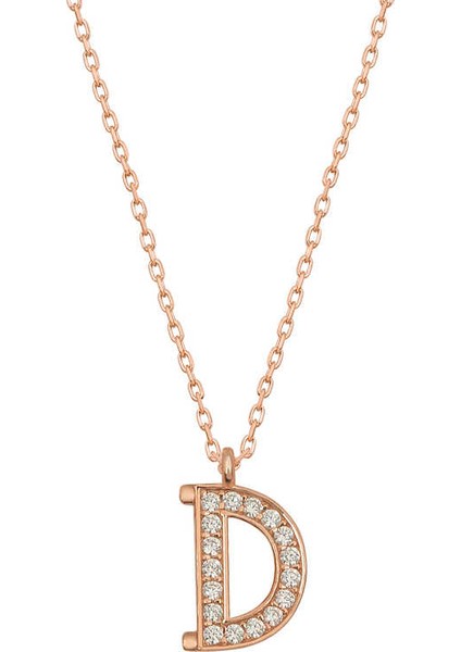 925 Ayar Gümüş Rose D Harfi Kadın Gümüş Kolye T6727 (292292)