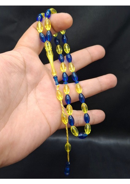 Sarı Lacivert Renk Arpa Kesim Taraftar Model Toz Kehribar Tesbih fiyatları