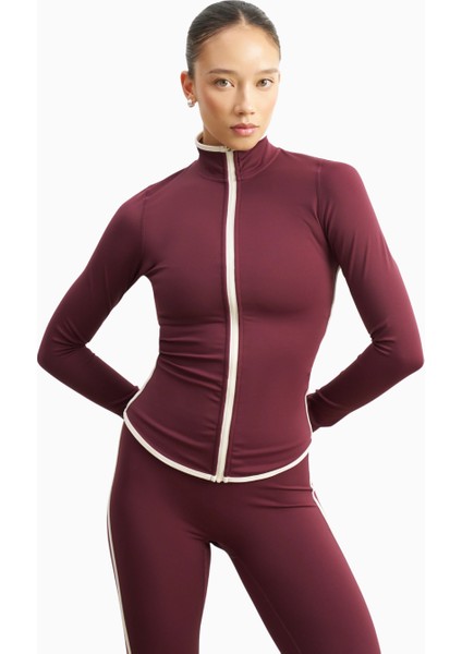 Base Contrast Trim Zip Up Jacket Şekillendirici Kontrast Detaylı Kadın Ceket
