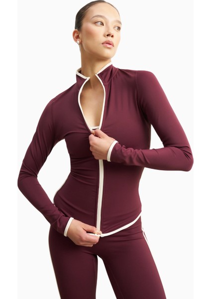 Base Contrast Trim Zip Up Jacket Şekillendirici Kontrast Detaylı Kadın Ceket