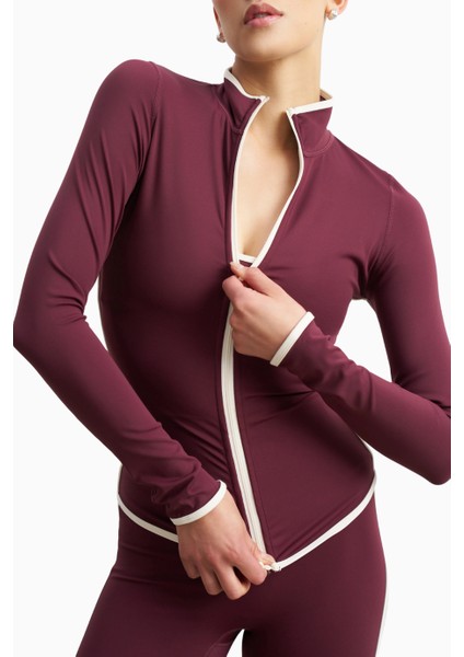 Base Contrast Trim Zip Up Jacket Şekillendirici Kontrast Detaylı Kadın Ceket