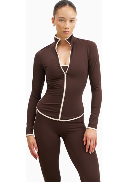 Base Contrast Trim Zip Up Jacket Şekillendirici Kontrast Detaylı Kadın Ceket