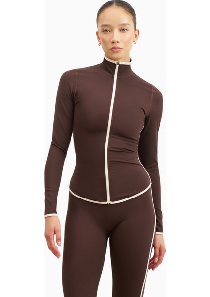 Base Contrast Trim Zip Up Jacket Şekillendirici Kontrast Detaylı Kadın Ceket