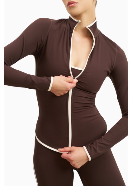 Base Contrast Trim Zip Up Jacket Şekillendirici Kontrast Detaylı Kadın Ceket