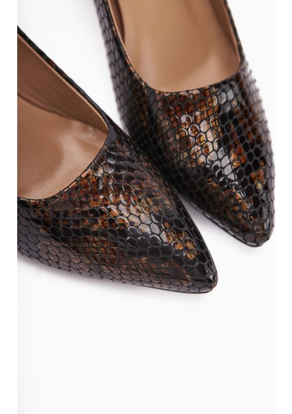 Emelia Hakiki Deri Kahve Yılan Desenli Kadın Topuklu Ayakkabı fiyatları