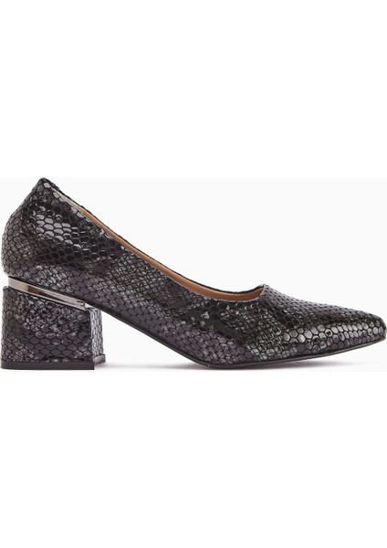 Emelia Hakiki Deri Siyah Yılan Desenli Kadın Topuklu Ayakkabı fiyatları