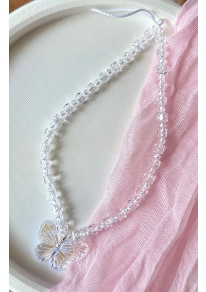 Miraztasarım Sallanan Kelebek Aksesuarlı Şeffaf Küp Boncuklu Telefon Charmı Telefon Ipi modelleri