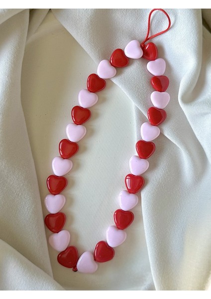 Renkli Kalpli Incili Telefon Charmı Telefon Ipi Bileklik Askı