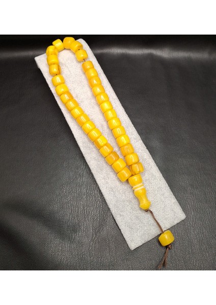 Sarı Renk Hareli Desenli Tekerlek Kesim Toz Kehribar Tesbih