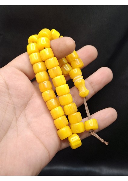 Sarı Renk Hareli Desenli Tekerlek Kesim Toz Kehribar Tesbih modelleri