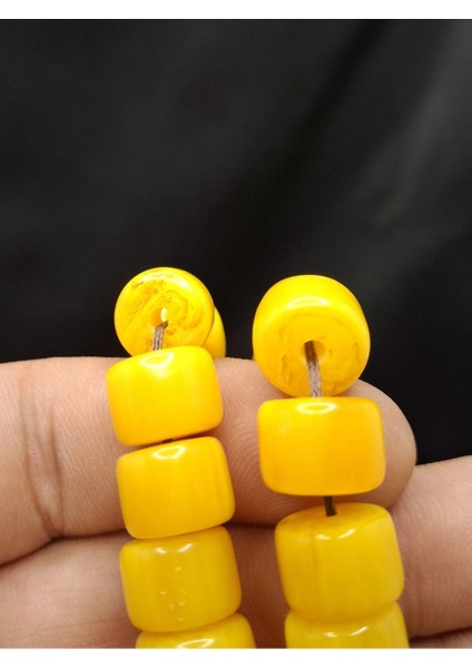 Sarı Renk Hareli Desenli Tekerlek Kesim Toz Kehribar Tesbih fırsatları