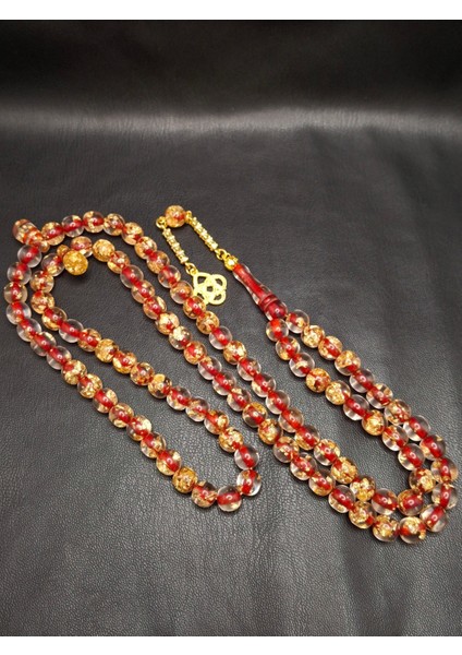 Kırmızı Renk Altın Varaklı 99'lu Uçak Camı Tesbih modelleri