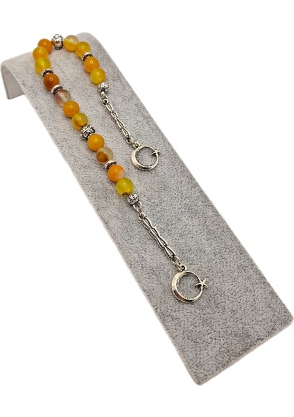 15 Taneli Turuncu Akik Doğal Taş Zaza Tesbih