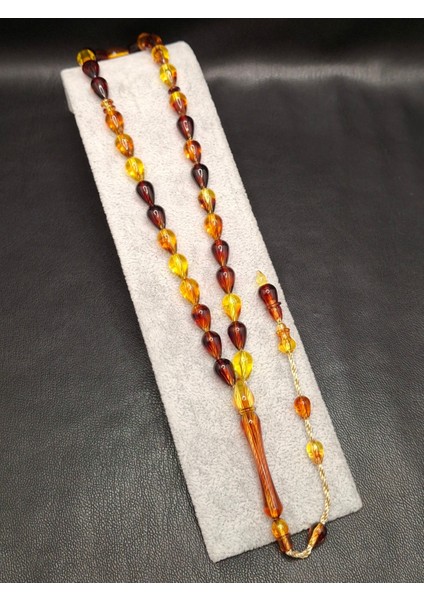 Sarı Turuncu Renk Gözyaşı Damla Model Toz Kehribar Tesbih