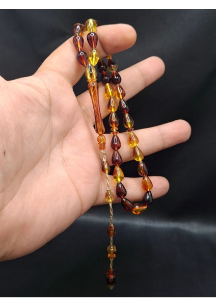 Sarı Turuncu Renk Gözyaşı Damla Model Toz Kehribar Tesbih fiyatları