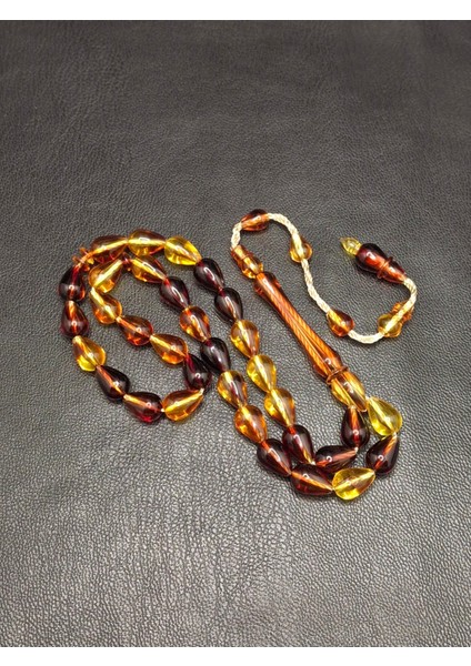 Sarı Turuncu Renk Gözyaşı Damla Model Toz Kehribar Tesbih modelleri