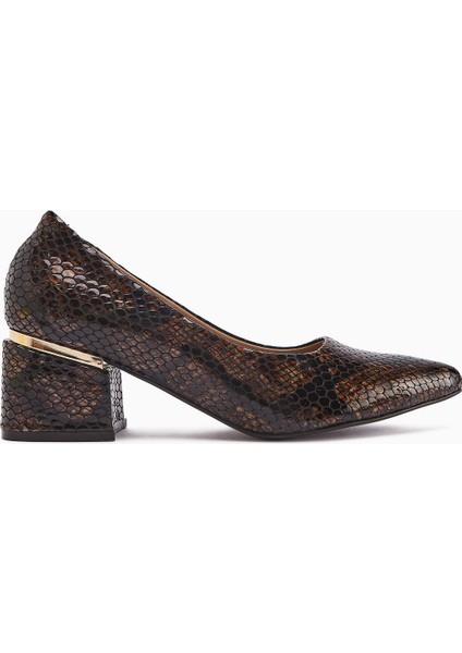 Emelia Hakiki Deri Kahve Yılan Desenli Kadın Topuklu Ayakkabı modelleri