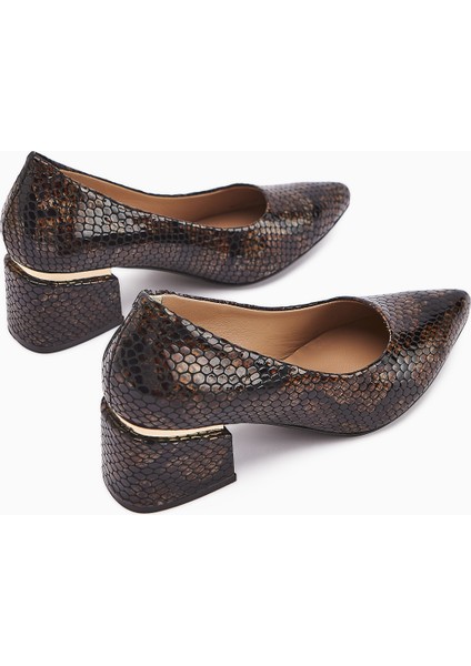 Emelia Hakiki Deri Kahve Yılan Desenli Kadın Topuklu Ayakkabı fırsatları