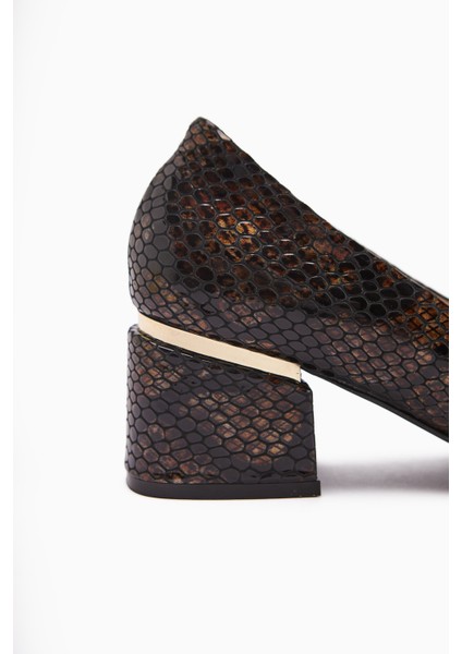 Emelia Hakiki Deri Kahve Yılan Desenli Kadın Topuklu Ayakkabı indirimleri