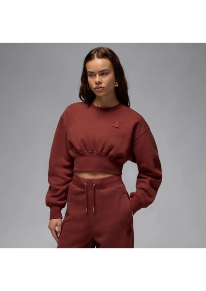 Jordan Flight Fleece Top Kadın Kahverengi Polarlı Crop Sweatshirt - Oversize Bol Kesim - FV7152-231