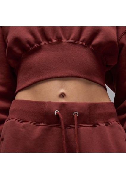 Jordan Flight Fleece Top Kadın Kahverengi Polarlı Crop Sweatshirt - Oversize Bol Kesim - FV7152-231