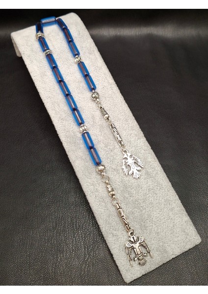 Içi Siyah Mavi Renk Kesme Kesim 15 Taneli Zaza Toz Kehribar Tesbih