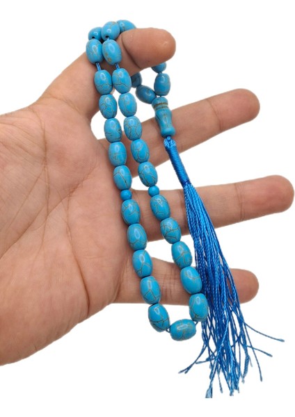 33LÜ Fıçı Kapsül Kesim Özel Turkuaz Firuze Taşı Tesbih