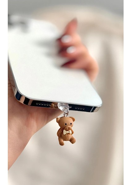IPHONE Uyumlu Ayıcıklı Kawaii Tarz Şarj Giriş Koruma Charmı Telefon Charm