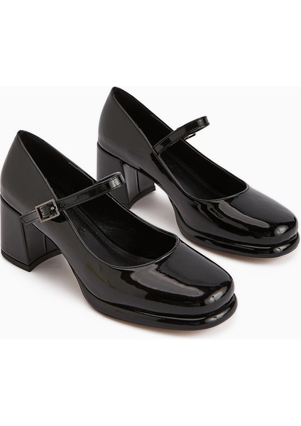 Junis Siyah Rugan Kadın Platform Topuklu Ayakkabı