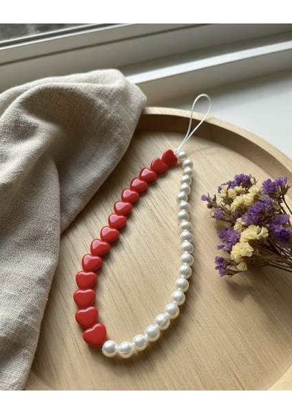 Kırmızı Kalpli Incili Telefon Charmı Telefon Ipi Bileklik Askı1 fiyatları