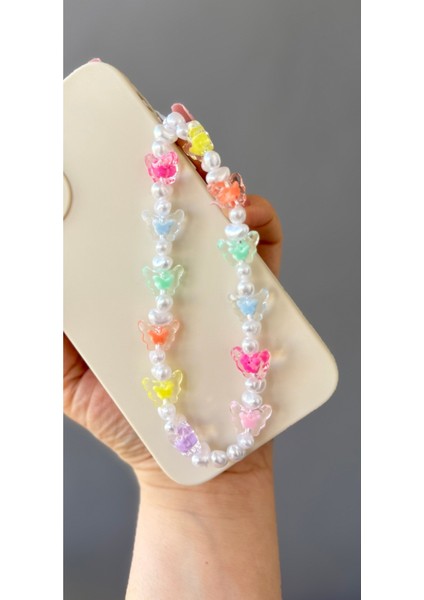 Miraztasarım Şeffaf Kelebek ve Inci Boncuklu Telefon Charm Telefon Askısı fiyatları