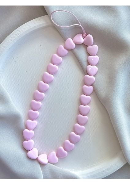 Pembe Kalpli Telefon Charmı Telefon Ipi Bileklik Askı