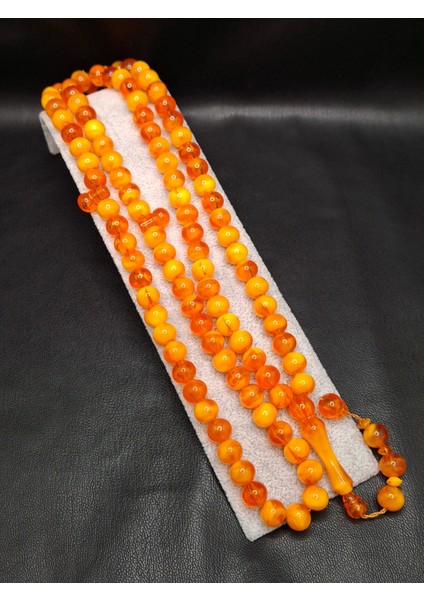 Turuncu Renk Küre Kesim 99'lu Toz Kehribar Tesbih